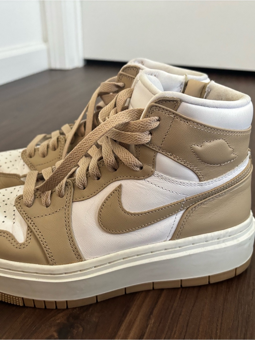 Nike High-Top Sneakers in White and Beige